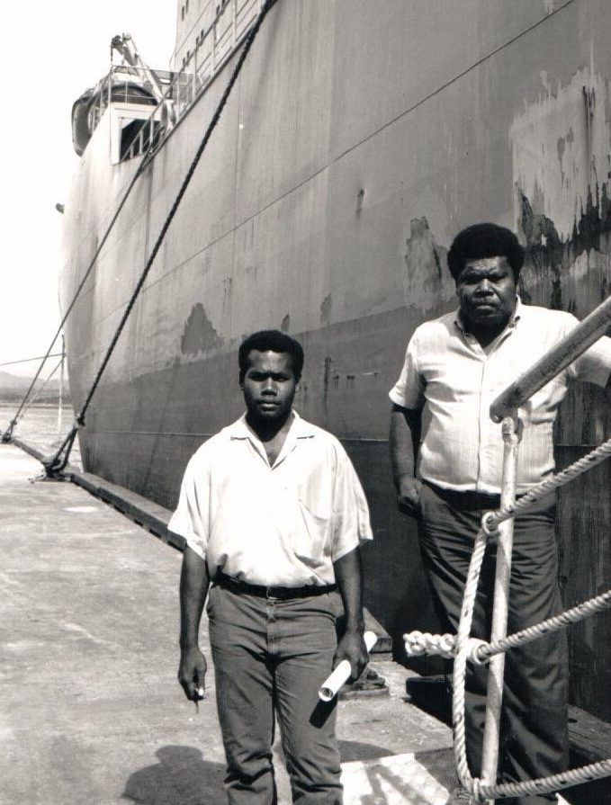 Older Customs officers at wharf